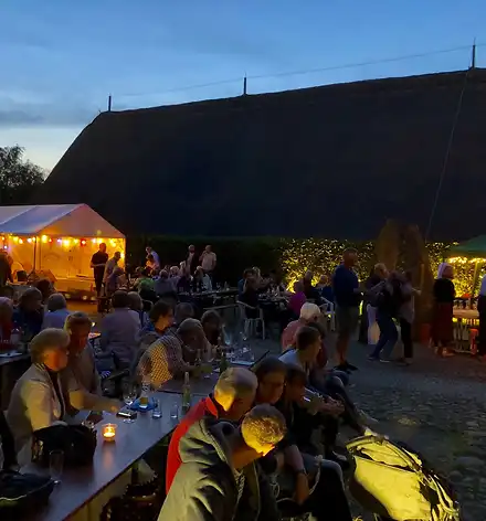 Kleines Schlossfest Bunte Lichterketten beim Fest im Ehrenhof