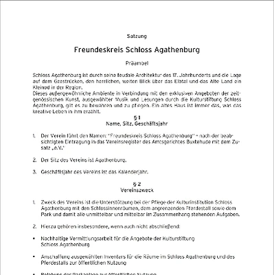 Freundeskreis Schloss Agathenburg e.V. - Die Satzung (Stand 2001)