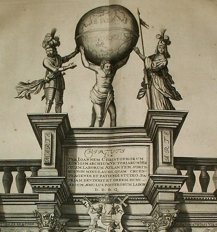 Stich (Ausschnitt): Atlas, die Weltkugel tragend
