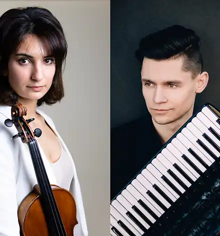 Fotos der Violinistin und des Akkordeonisten