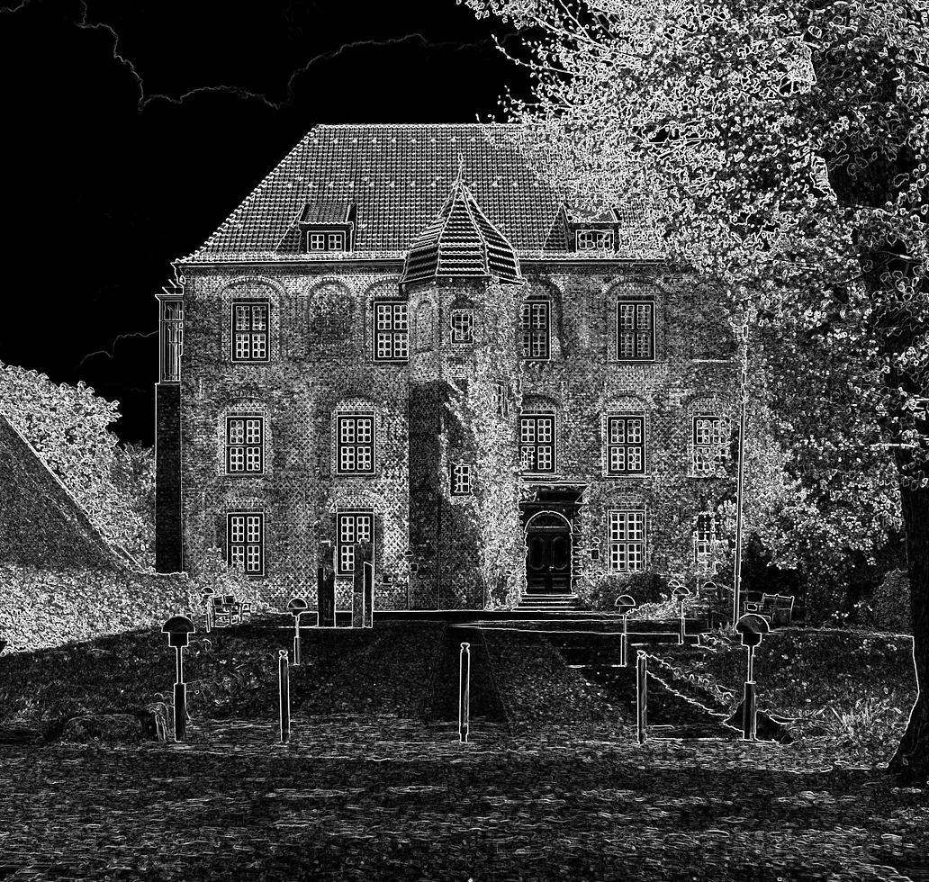 Negativ eines Fotos der Schlossfront