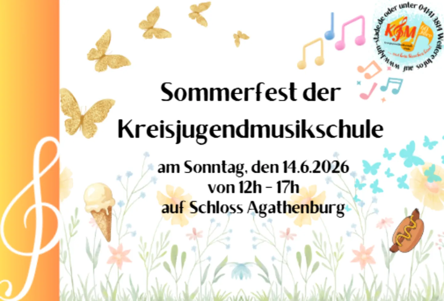 Sommerfest der Kreisjugendmusikschule am Sonntag, den 14.6.2026 von 12h - 17h auf Schloss Agathenburg