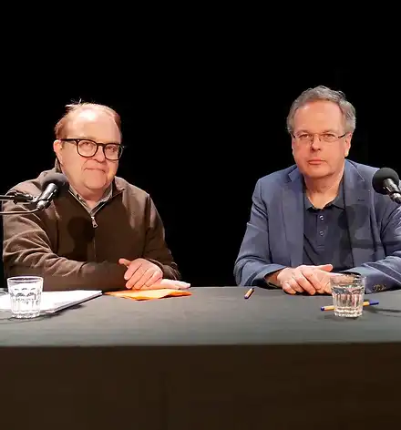 Der Schauspieler Gustav Peter Wöhler und der Autor Christian Maintz.
